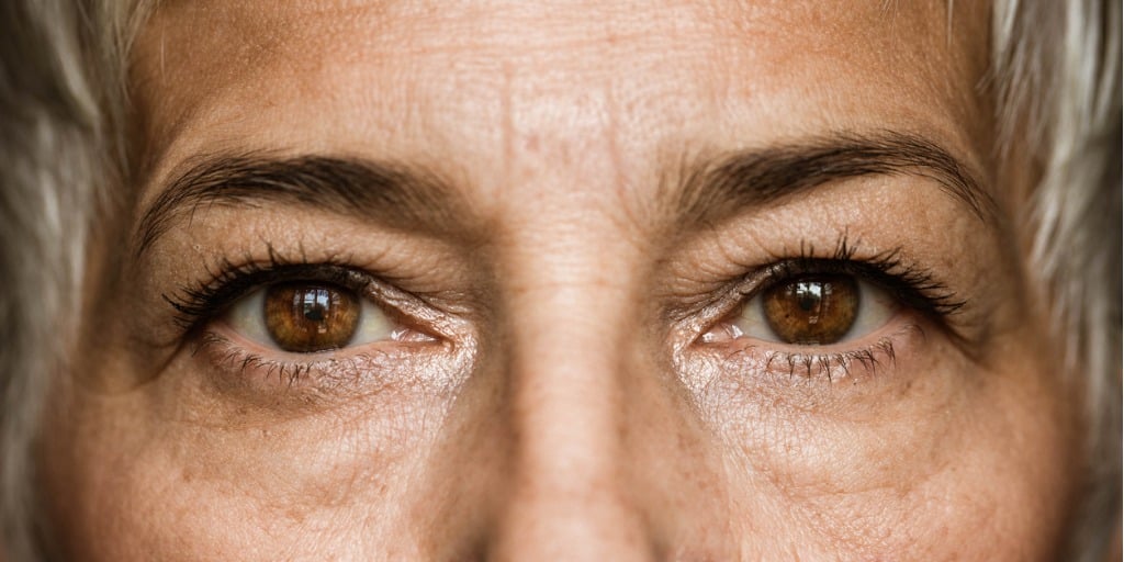 Closeup of browneyed senior woman's eyes