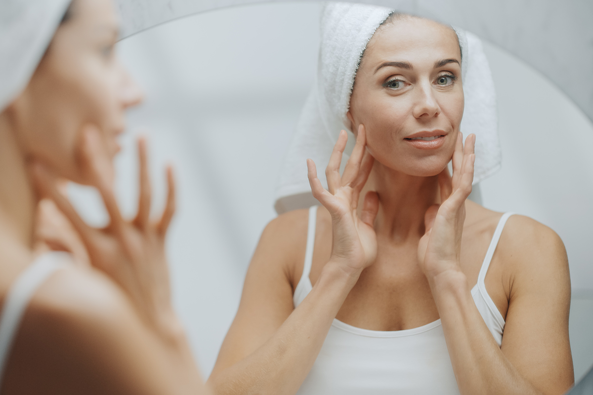 Middle aged female enjoying her natural Beauty morning routine