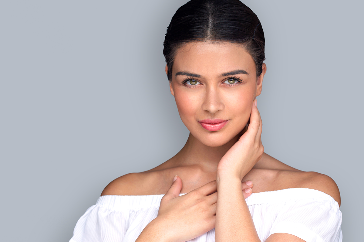 Skincare beauty cosmetic treatment beautiful mixed ethnicity model powerful intense eyes