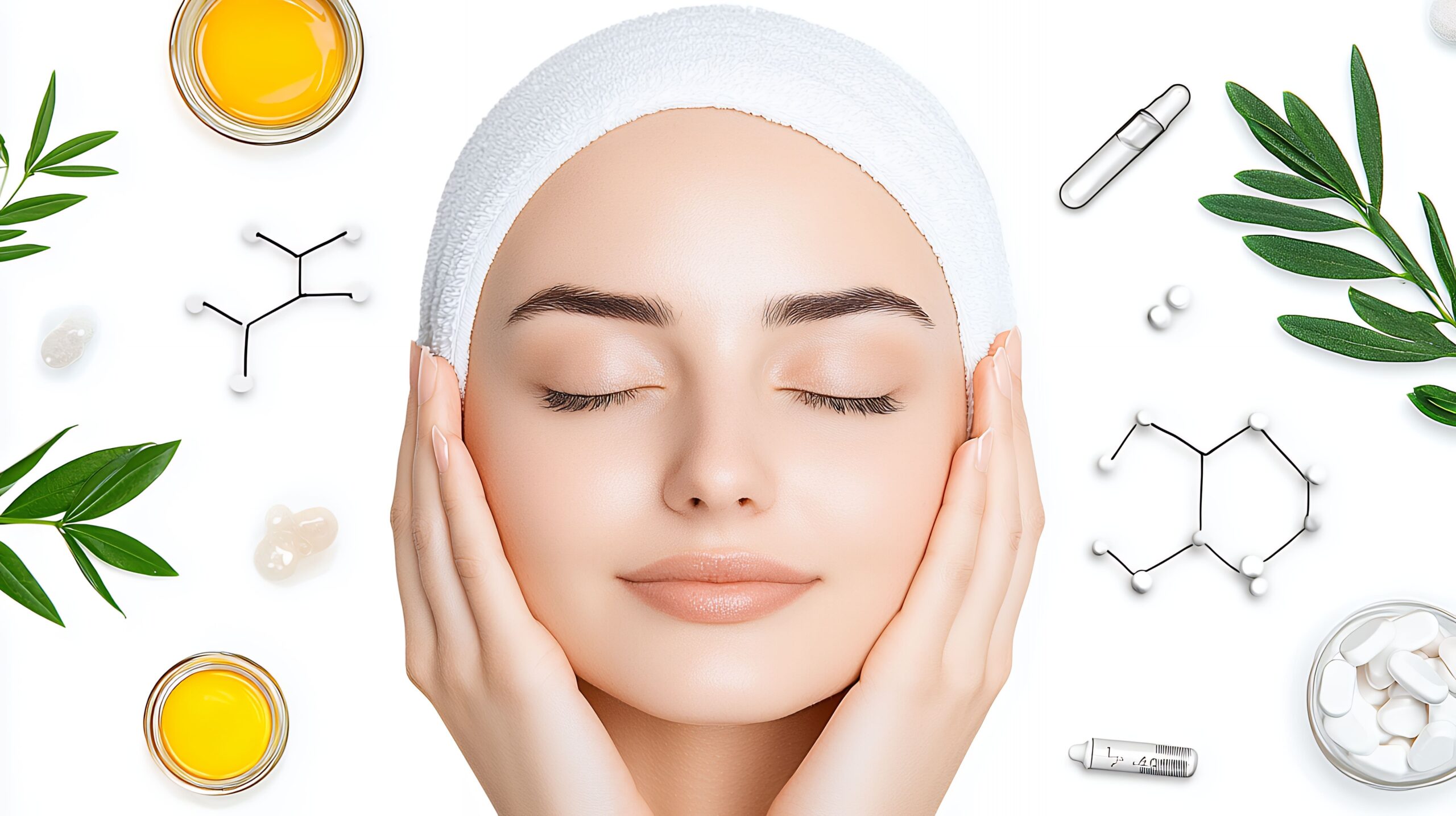 Woman with clear skin wearing a white headband