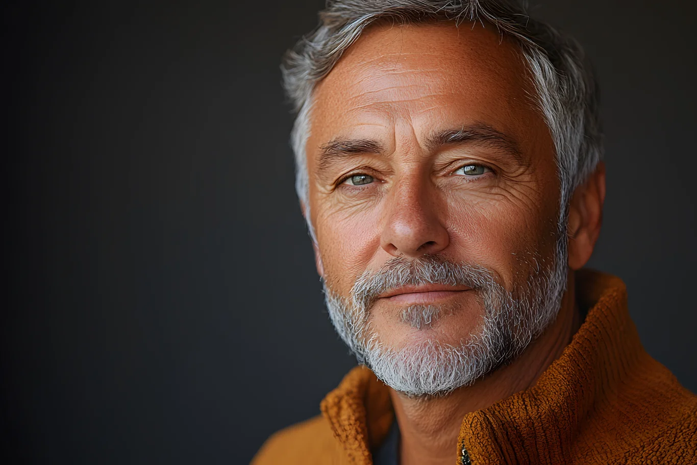Mature man displaying refreshed upper and lower eyelids following male blepharoplasty